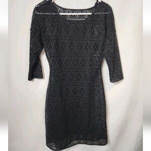 Express Black Sheath Dress 3/4 Sleeve Scoop Neck Cover Up Sz M Nwt